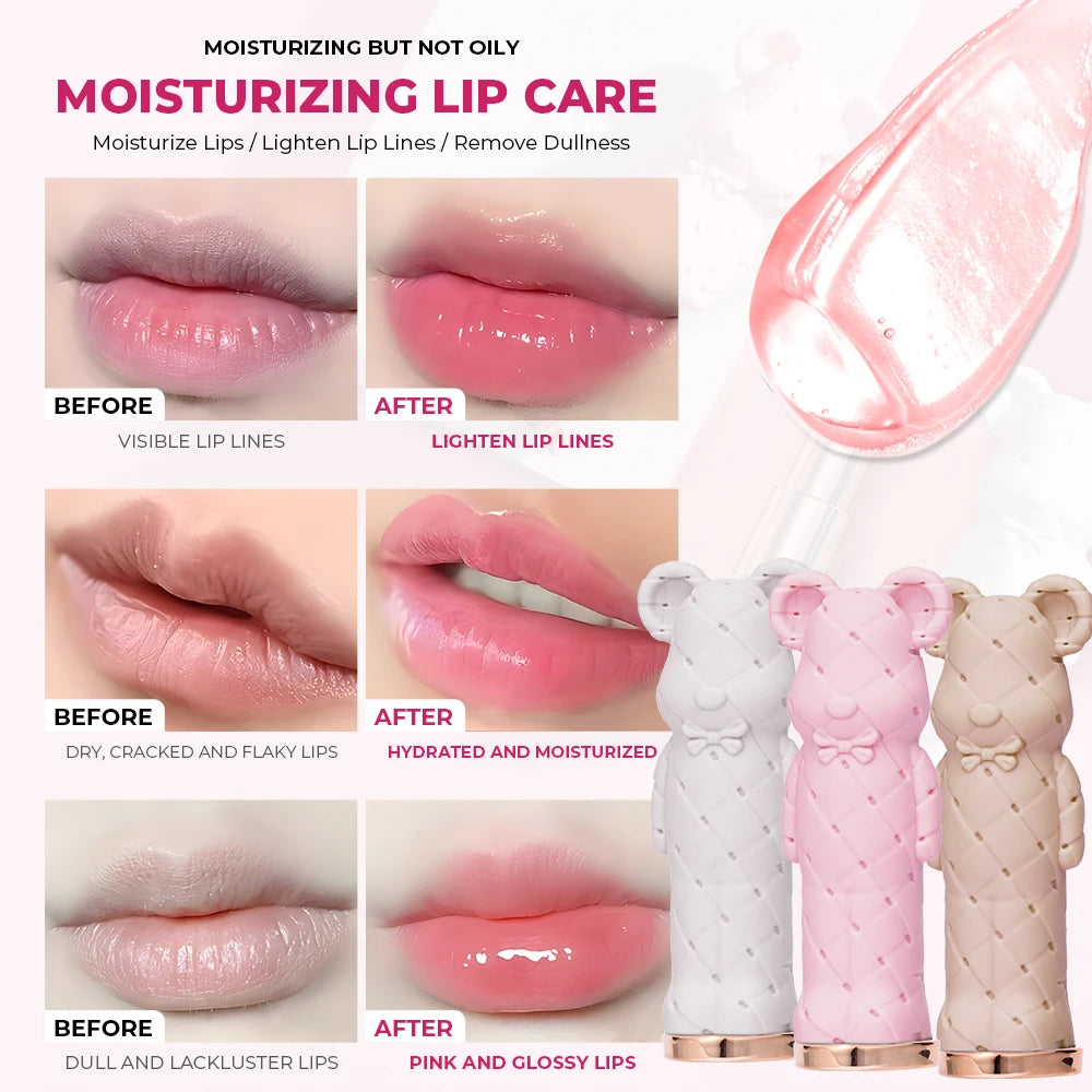 BEAUTY GLAZED Pink Bear Long Lasting Moisturizing Waterproof Natural Lip Balm Natural Formula Repairs Dry Lips Makeup