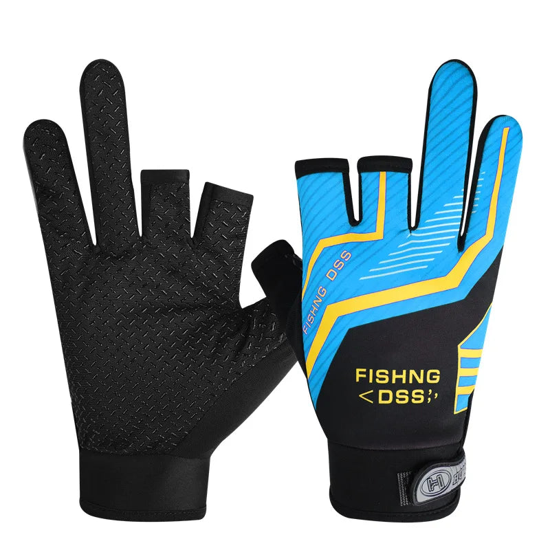 High Quality Fishing Gloves for Men Summer Fishing Road Sub Sunscreen and Anti Slip Ice Silk Breathable Thin Three Finger Gloves