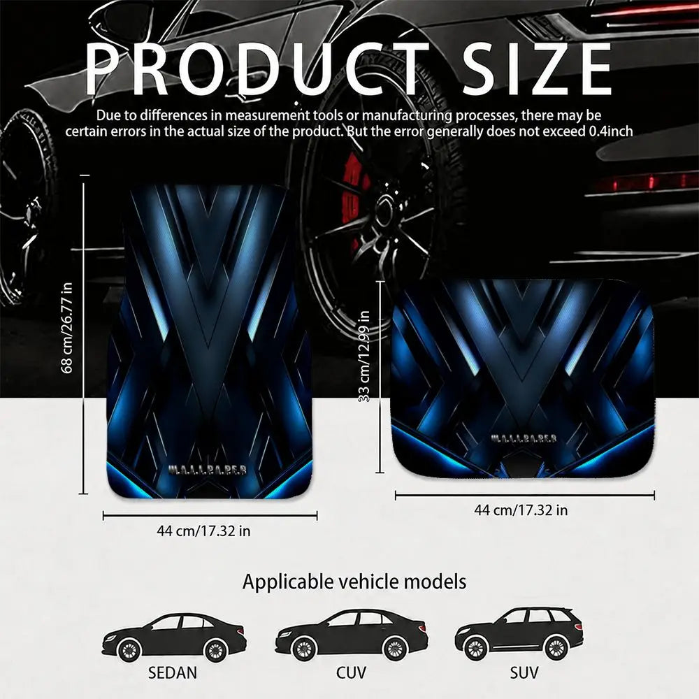 4Pcs Universal Car Floor Mat Blue Metallic Geometric Tech Print Waterproof Non-slip Auto Foot Liners Stain Resistant All Weather