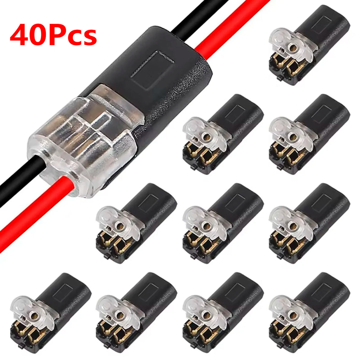 20/40/60/100 Pcs Double-Wire Plug-in Connector with Locking Buckle-Pluggable LED Wire Connectors 2 Way Electrical Wire Connector