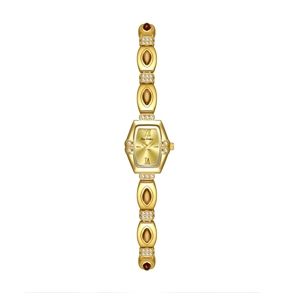 NEW Retro Luxury Women's Watches with Colored Gemstones Barrel-Shaped Small Dial Bracelet-Style Quartz Wristwatch for Women