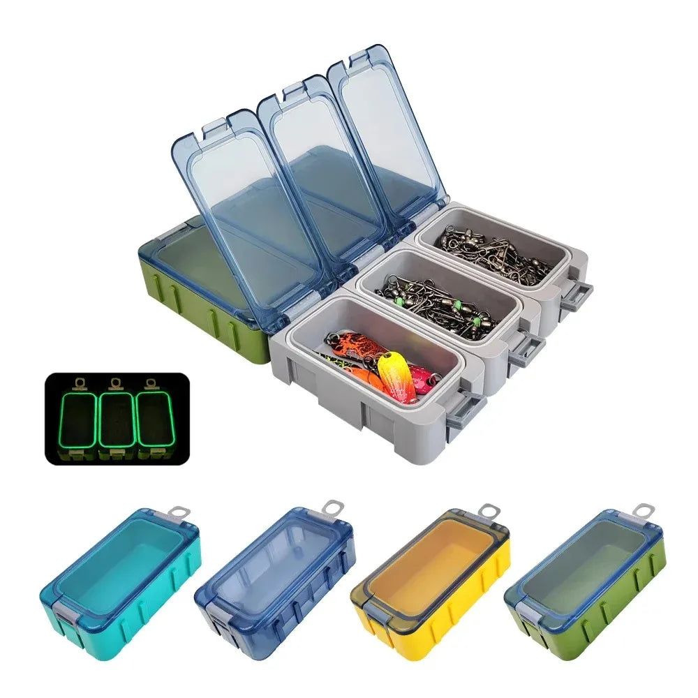3pcs Luminous Mini Fishing Accessory Boxes Fish Hooks Artificial Bait Plastic Spliceable Storage Box Sea Fishing Tackle Box