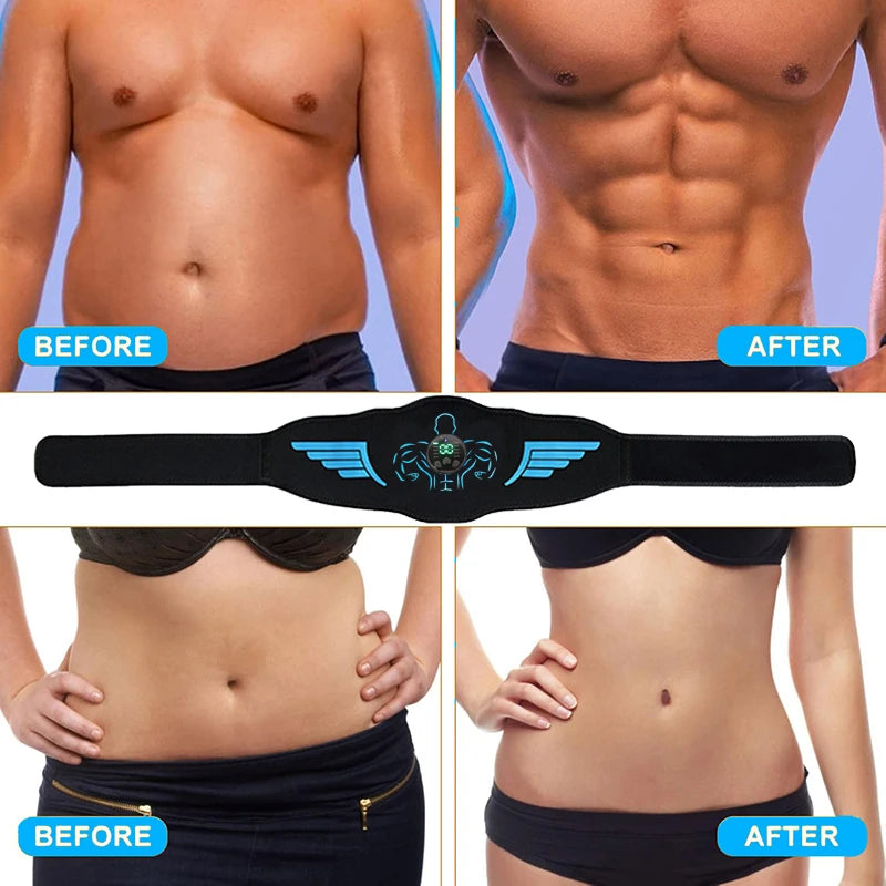 EMS Abdominal Toning Belt Muscle Toner Abs Trainer Electric USB Recharge Body Waist Massager Weight Loss Fitness Equiment Unisex