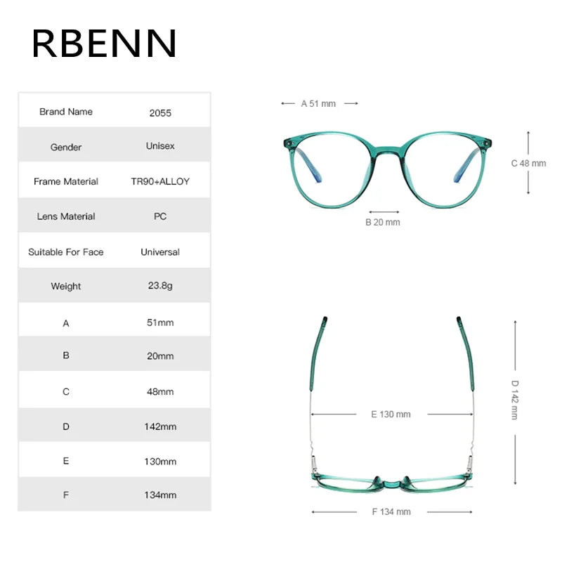 RBENN 2025 New Women's Anti Blue Light Reading Glasses Fashion Ultralight Round Presbyopia Computer Readers +1.50 1.75 2.0 2.50