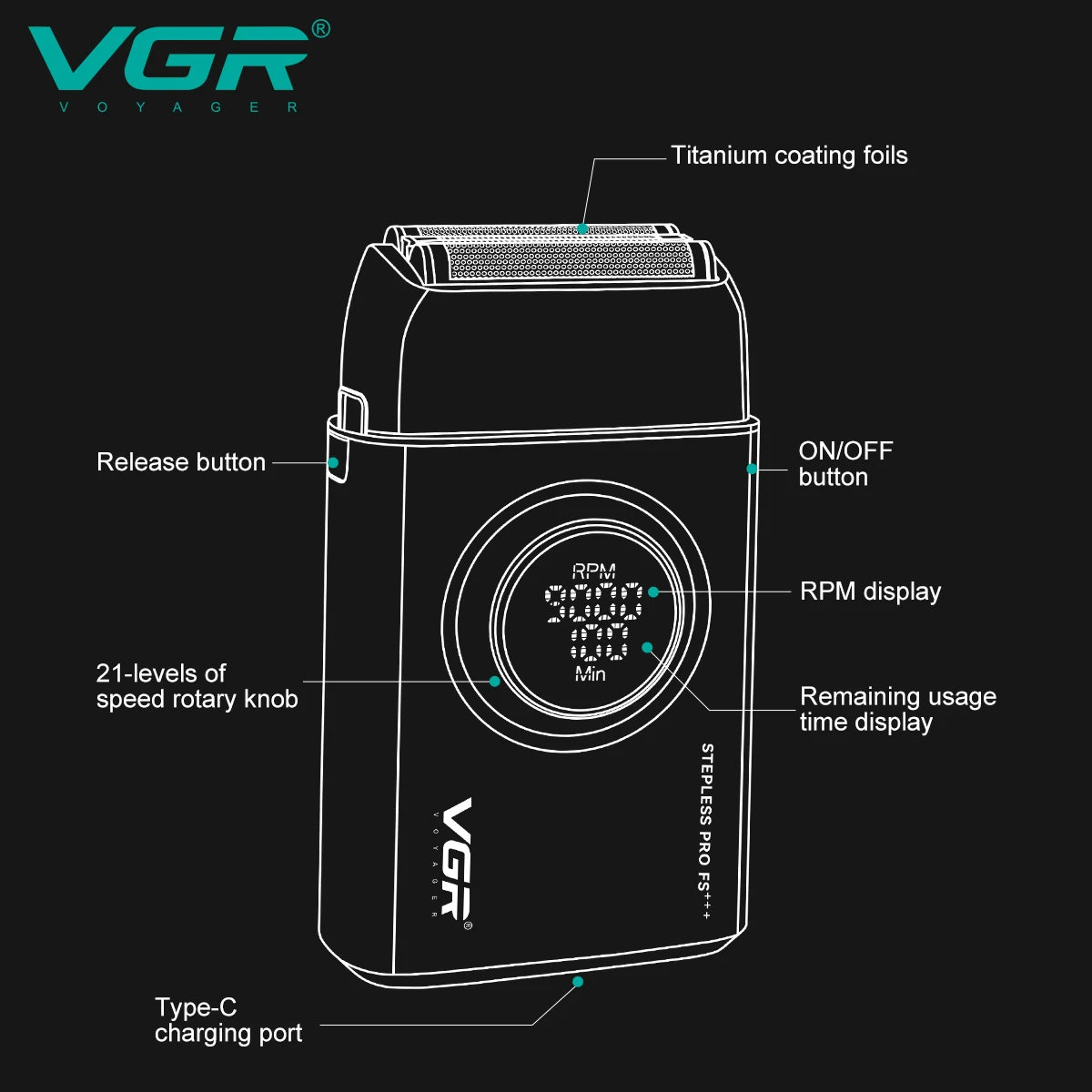 VGR Shaver Professional Shaving Machine Electric Razor Portable Beard Trimmer 9000 RPM Reciprocating LED Shaver for Men V-378