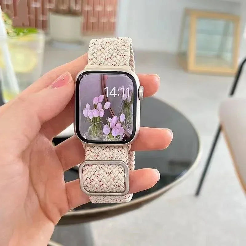 Korean Cute Braied Strap + Case For Apple Watch Band 49mm 41mm 45 44 38 42 Nylon Bracelet For iWatch Series 9 8 7 6 5 4 3 SE 40