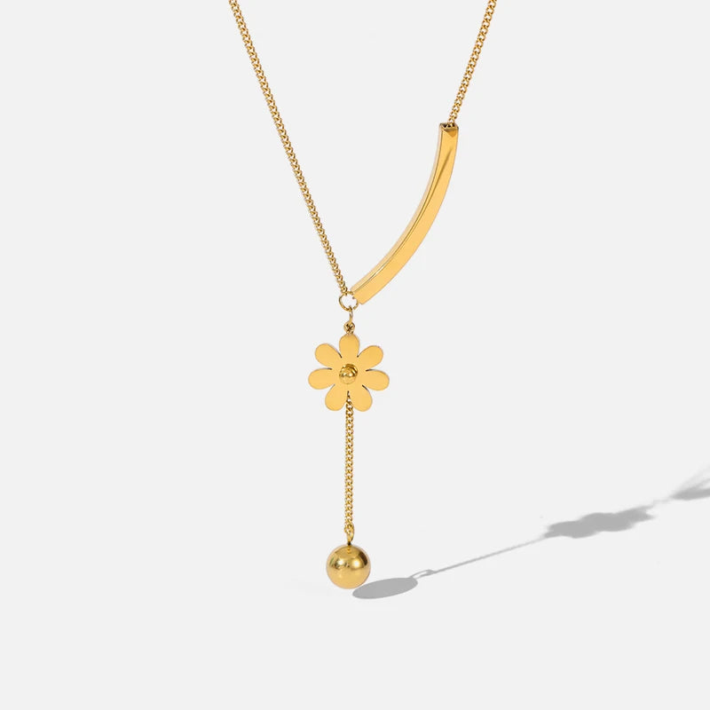 EILIECK 316L Stainless Steel Metal Sphere Flower Tassel Necklace Fashion Jewelry for Women Waterproof Clavicle Hanging Chains