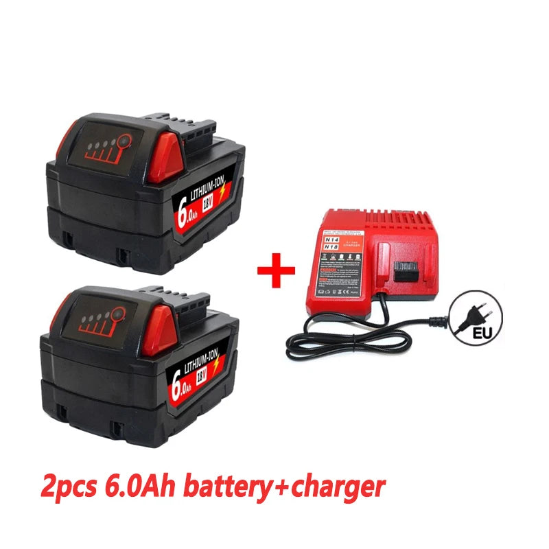 For Milwaukee M18 Power Tool Battery, Charger, BR, XC, 18V 6.0Ah M18B5, 48-11-1860, Milwaukee 18V Battery Built-in 18650 Battery