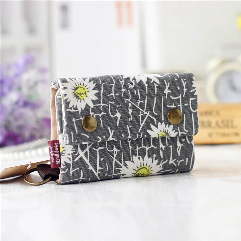 Handmade Three Fold Fabric Wallet Women Men Simple Short Zipper Purses for Teens Personality Multi-function Key Bag Card Holder