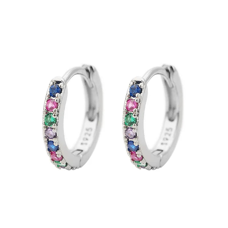 2pcs Stainless Steel Minimal Hoops Earrings for Women 5mm 6mm 7mm 8mm 9mm Huggie hoops mini Multicolored Rainbow CZ Earring