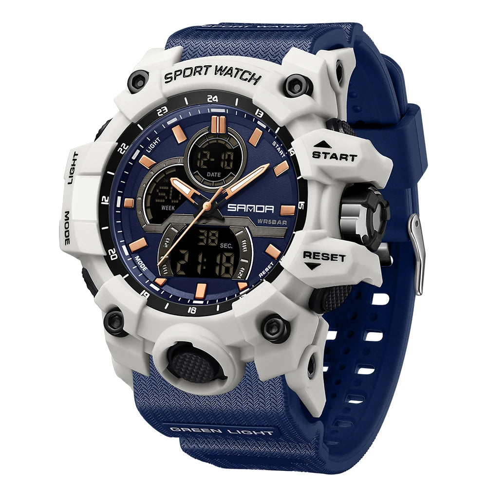 SANDA Digital Men Watch Military Sport Waterproof Wristwatch Man TPU Strap Quartz LED Clock Fashion Stopwatch Date Male Clock