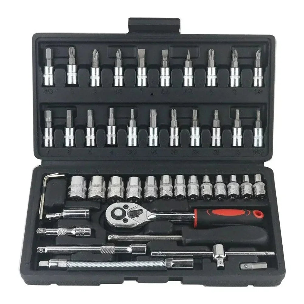Motorcycle Toolbox Set Fast Ratchet Wrench 46PCS Socket Group Bit Industrial-grade Toolbox Auto Repair Tools Car Maintenance