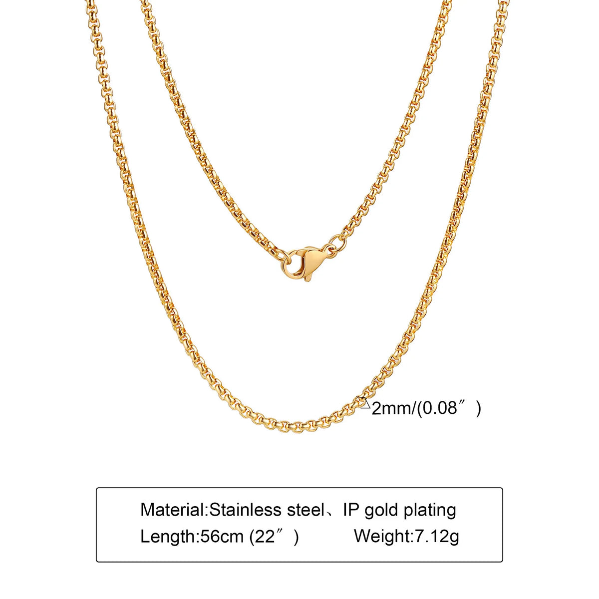 Round Box Chain for Men Boys,Gold Silver Black Plated Stainless Steel Chain Collars,Unisex Jewelry Gifts,18 to 30 Inch