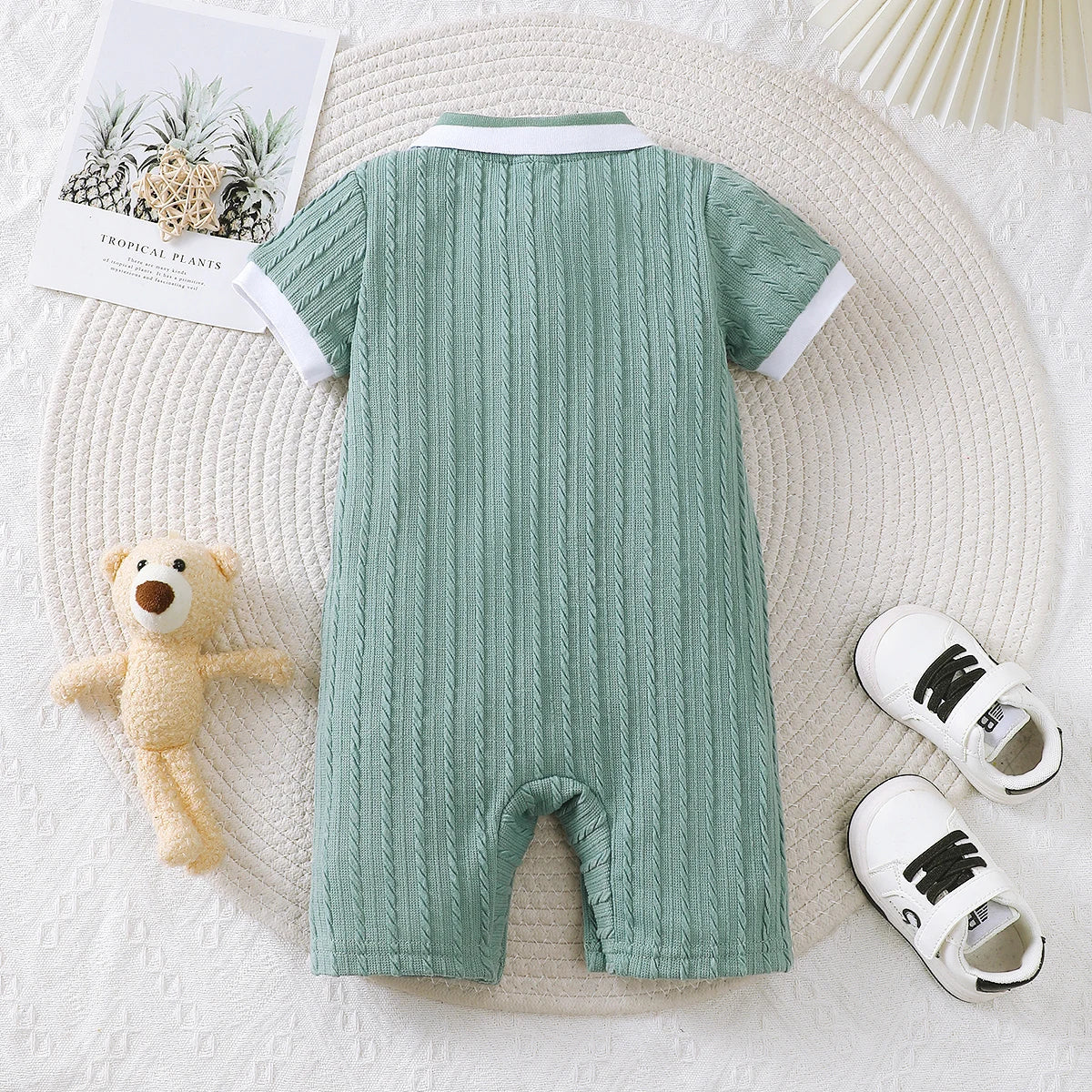 0-18 Months Old Newborn Baby Boy Jumpsuit Cute Little Bear Short Sleeved Jumpsuit Baby Clothing Boy Baby Summer Crawling Suit