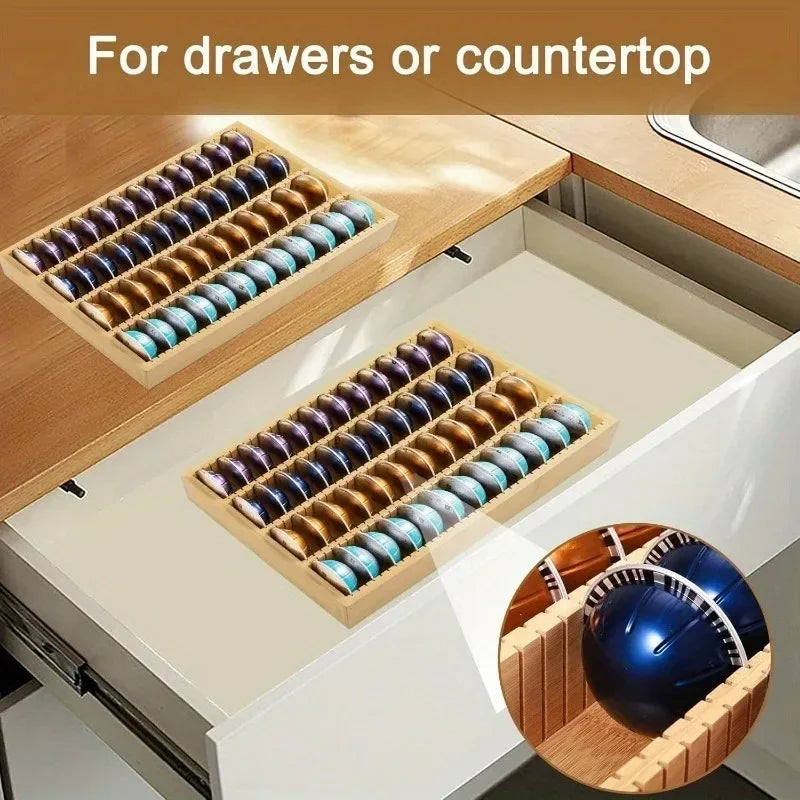 1Pc Bamboo Coffee Pod Holder Drawer Insert for Counter Compatible with Nespresso Vertuo Capsules
