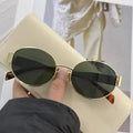 Retro Oval Brown Sunglasses Metal Frame High-end Feel UV400 Sun Visors for Women Men Street Photography