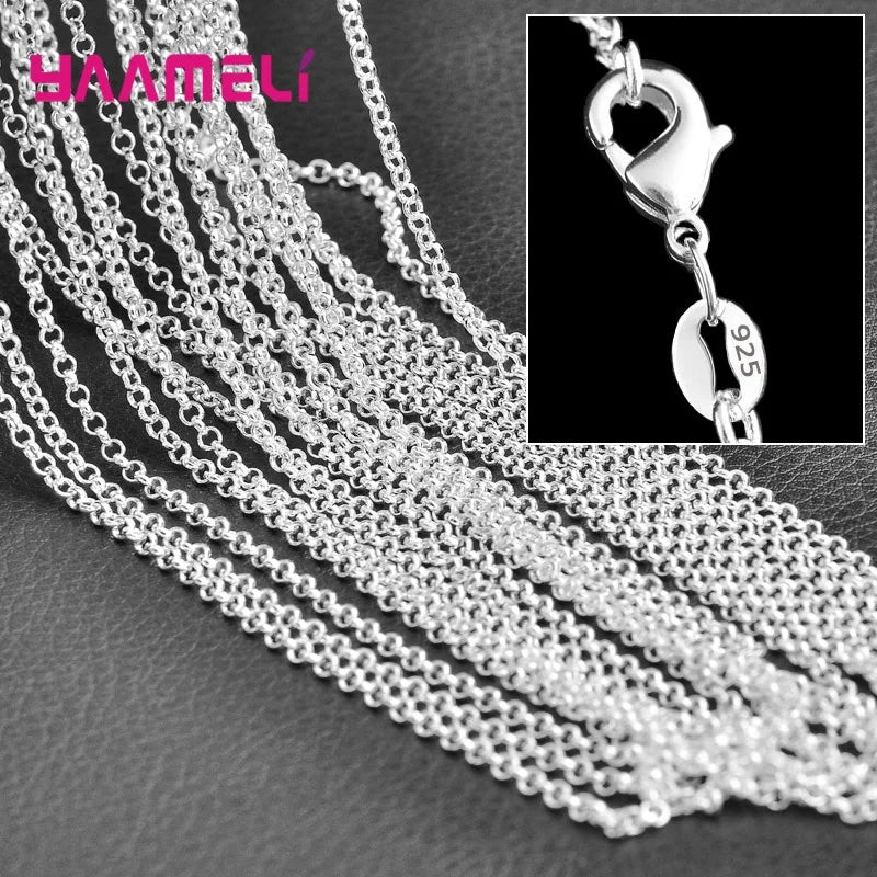 5PCS Solid 925 Sterling Silver Stamp Jewelry Chains Necklace with Lobster Clasps fit Men Women Pendant 18 Designs 16-30 Inch