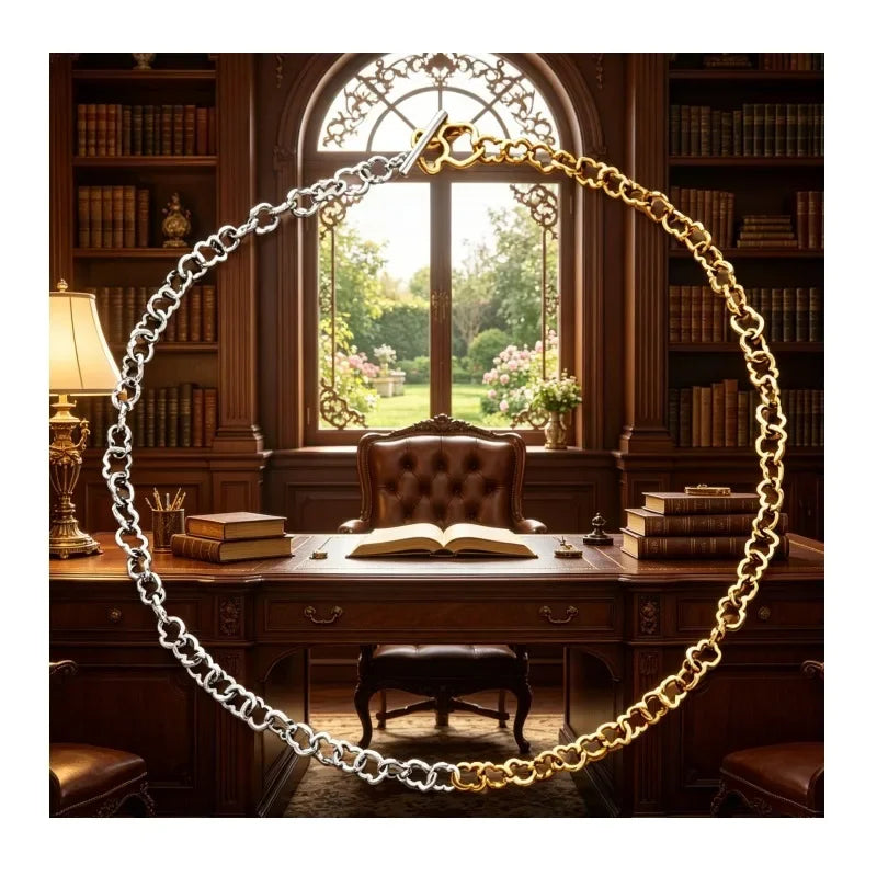 New Two-tone Silver Gold Plated Heart Chain Bracelet for Women, OT Toggle Clasp Fashion Jewelry