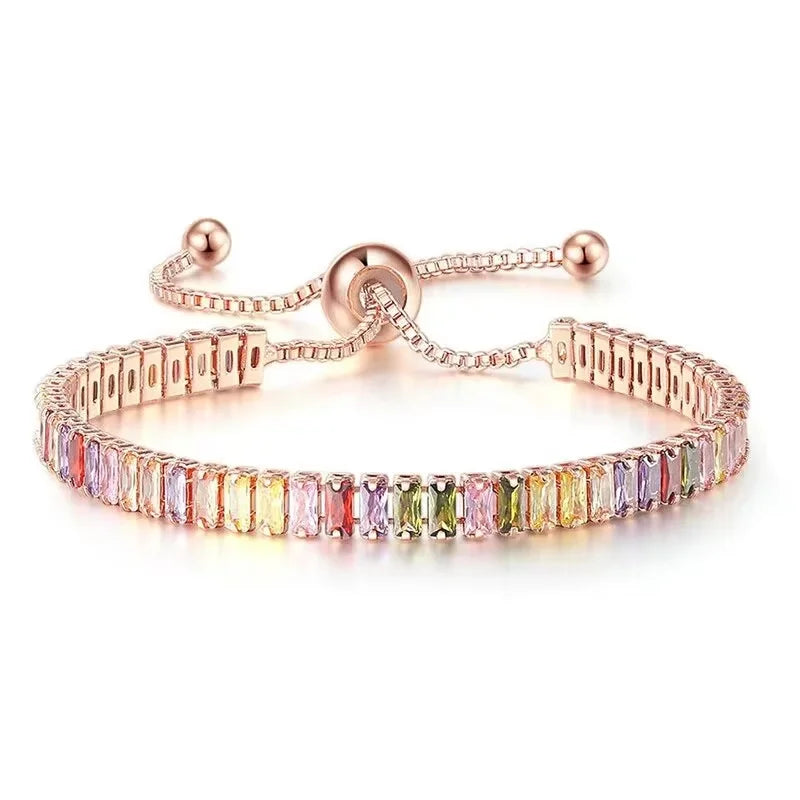 Rose Gold Adjustable Slider Bracelet for Women Colorful/Blue White Tennis Bracelet Fashion Dainty Crystal Bracelets Jewelry Gift