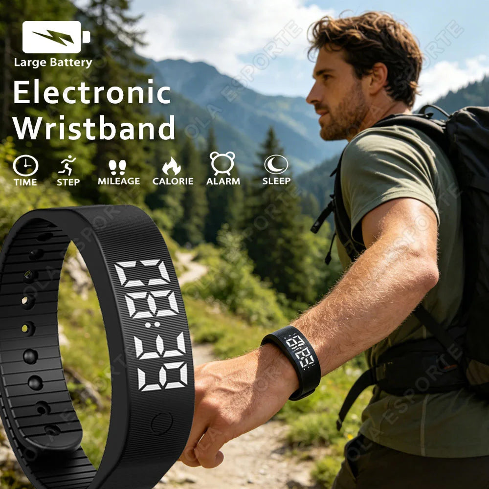 LED Digital Alarm Clock Watch Adjustable Snooze-proof Alarm Bracelet with Running Pedometer IP65 Waterproof Vibrating Alarm F107