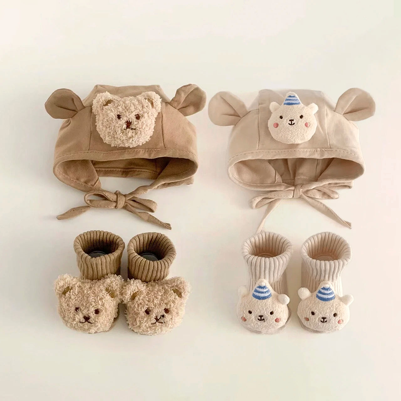 2PCS/Set Cartoon Baby Hat Socks Cute Animal Doll Boy Girl Winter Knitted Pullover Hats Woolen Warm Newborn Short Socks Beanies