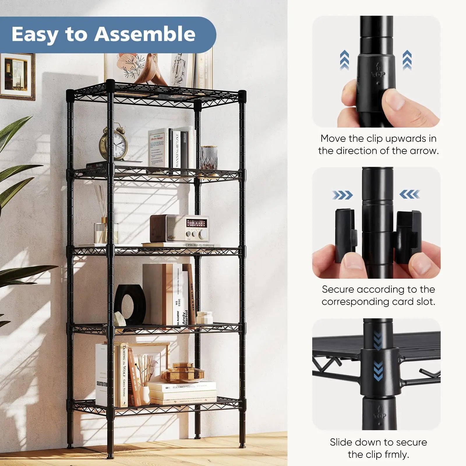 JHK 3-5 Tier Metal Wire Storage Shelves Adjustable Storage Racks Heavy Duty Standing Shelf Organizer for Living Room and Kitchen