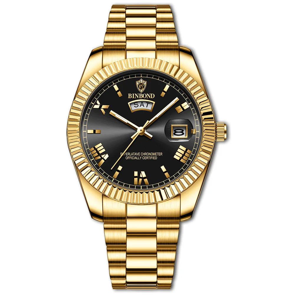 BINBOND Luxury Precise Quartz Wristwatches for Men Luminous Waterproof Week Auto Date Men's Watch Durable Fashion Casual Reloj