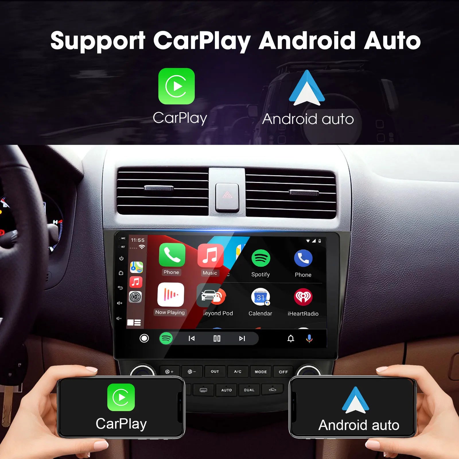 Android Car Stereo fo Honda Accord 7th 2003-2007,Build-in Carplay & Android Auto, 10 inch Capacitive Touch Screen GPS Navigation