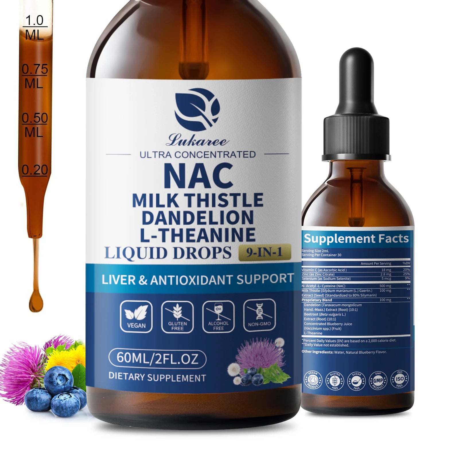 N-Acetyl-L-Cysteine NAC Supplement with Milk Thistle,Selenium for Liver & Kidney Support,Lung,Antioxidants & Immune Support
