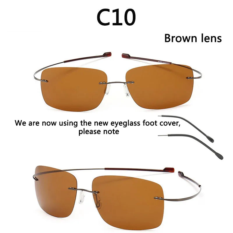 NEW Cool 100% Pure Titanium Rimless sunglasses Polarized Lenses Grey Super Thin Lenses Sun-shade UV protection UV400 spring leg