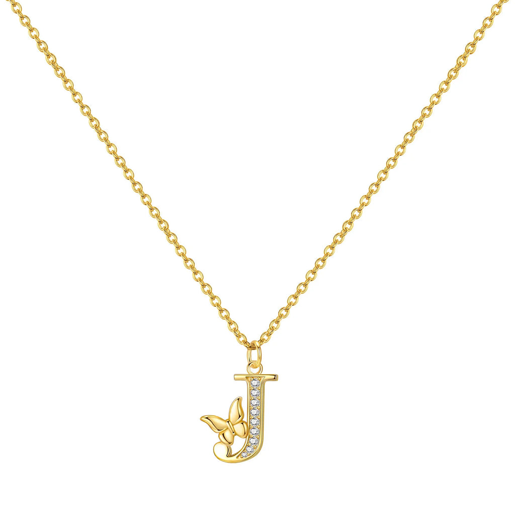 Original 925 Sterling Silver 18K Gold Zircon Butterfly A-Z 26 Letter Y-shaped Chain Necklace For Women Commemorate Jewelry Gift