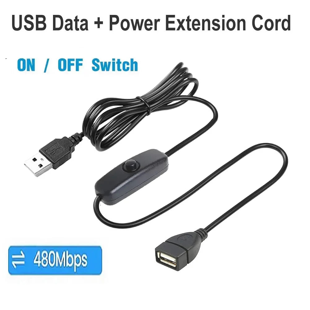 1M/2M USB Male to Female Extension Cable with On/Off Switch Data Transfer and Charging for LED Lamp/USB Flash/Fan/LED Strips etc
