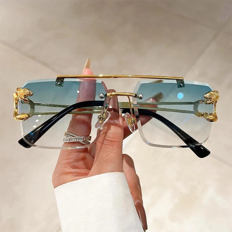 1pcs Retro Frameless MEN'S AND WOMEN'S Sunglasses, Fashionable, Nickel Double-layer, UV400