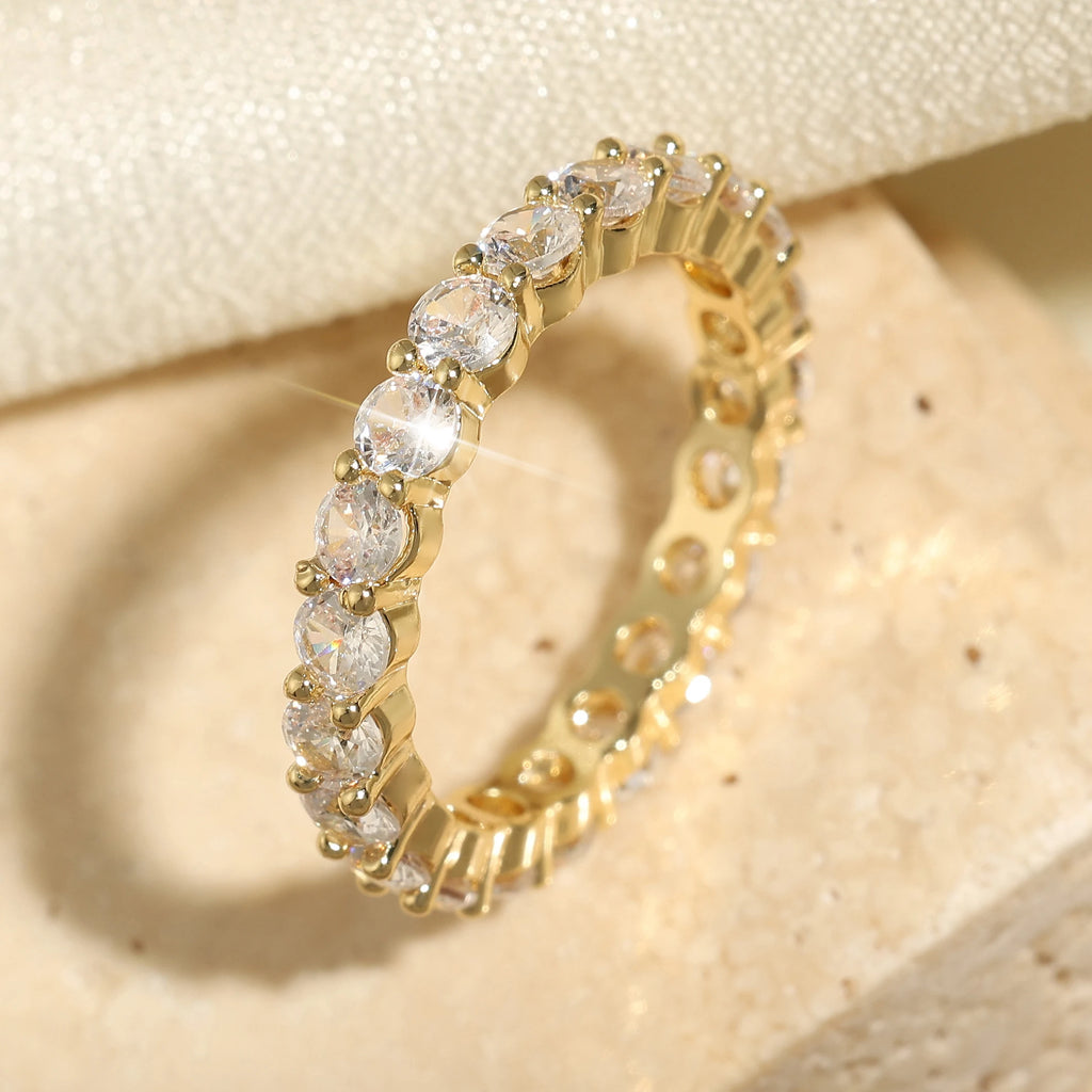 Classic Cubic Zirconia Engagement Rings for Women Luxury 18K Gold Color Plated Wedding Party Jewelry