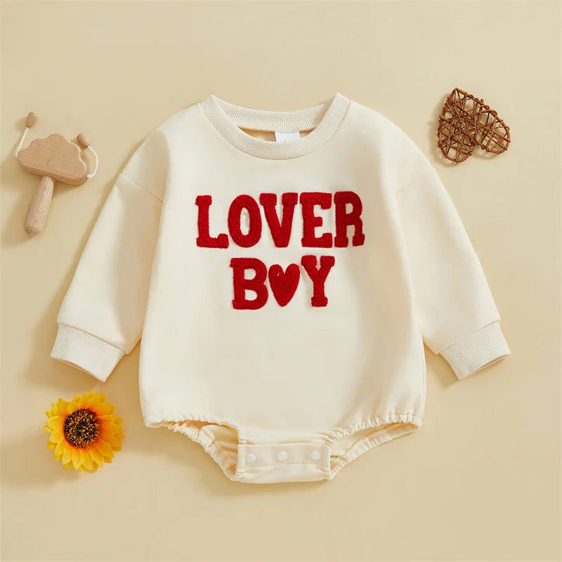 0-18M Baby Valentine Sweatshirt Romper Boys Girls Spring Fall Clothing Newborn Toddler Long Sleeve Letter Print Romper Jumpsuits