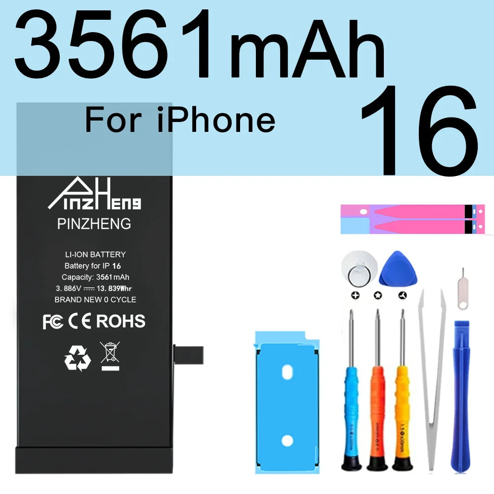 PINZHENG High Capacity Battery For iPhone 14 15 16 Pro Max Replacement Battery For iPhone 16 15 14 Pro 15 16 14 Plus Bateria
