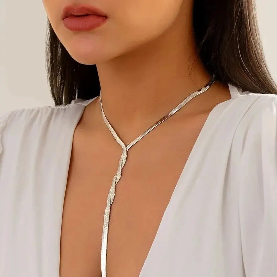 Sexy Goth Adjustable Flat Snake Long Chain Necklace for Women Vintage Weave Twisted Link Chest Choker Aesthetic Neck Jewelry New