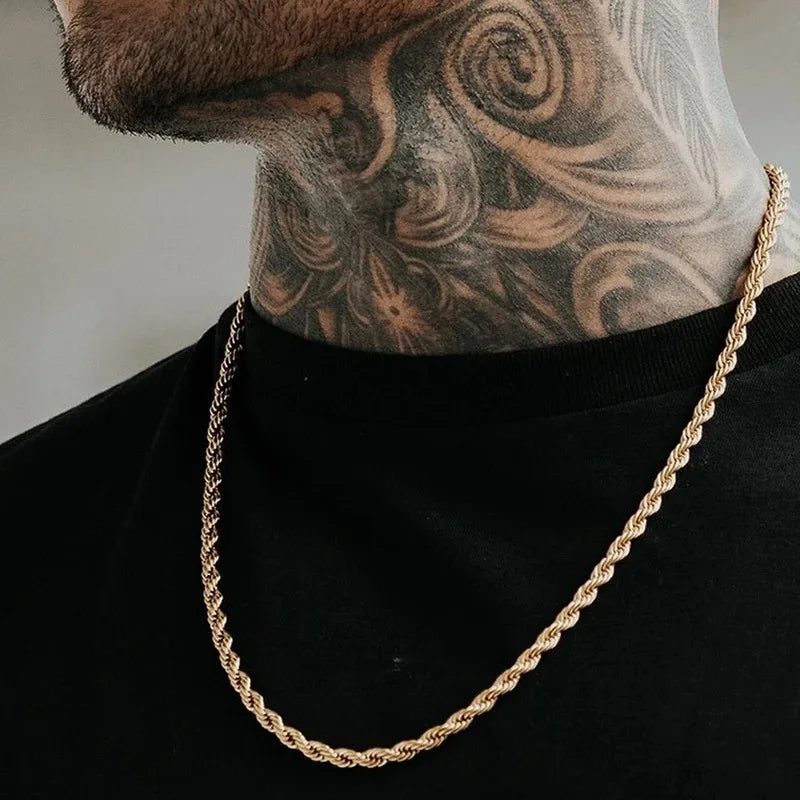 HNSP Men Rope Chain Necklace 316L Stainless Steel Twisted Rope Link Chain For Jewelry Gift For Him Gold Silver Color