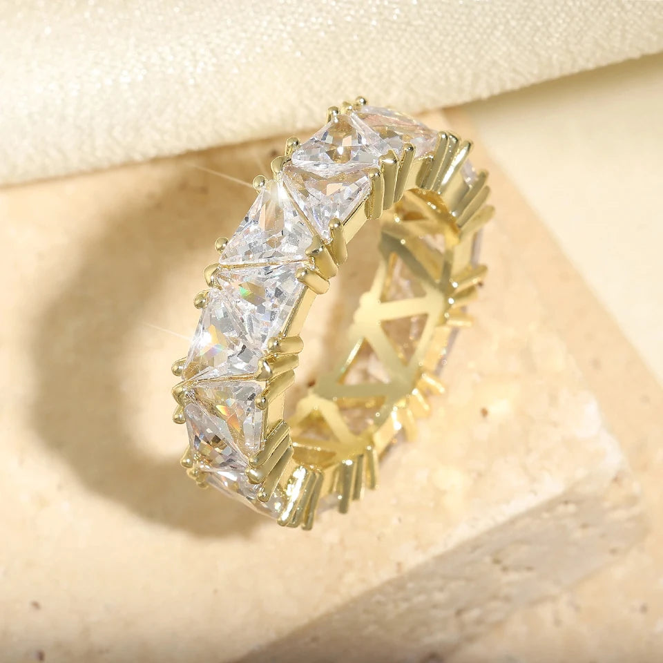 Classic Cubic Zirconia Engagement Rings for Women Luxury 18K Gold Color Plated Wedding Party Jewelry