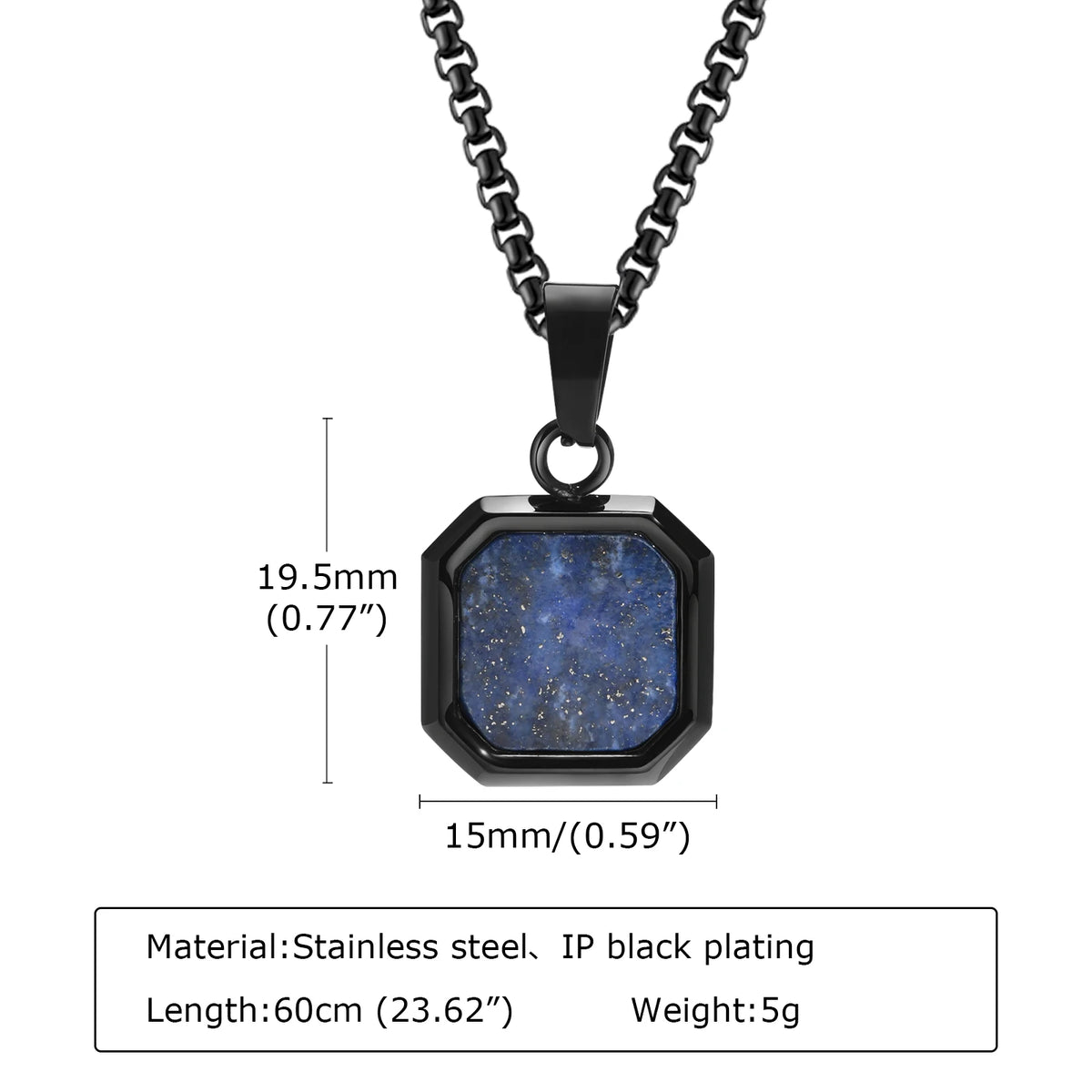 Trendy Pendant Necklaces for Men,Square Natural Stone Stainless Steel Necklaces,Hip Hop Healing Jewelry Gifts for Husband Dad