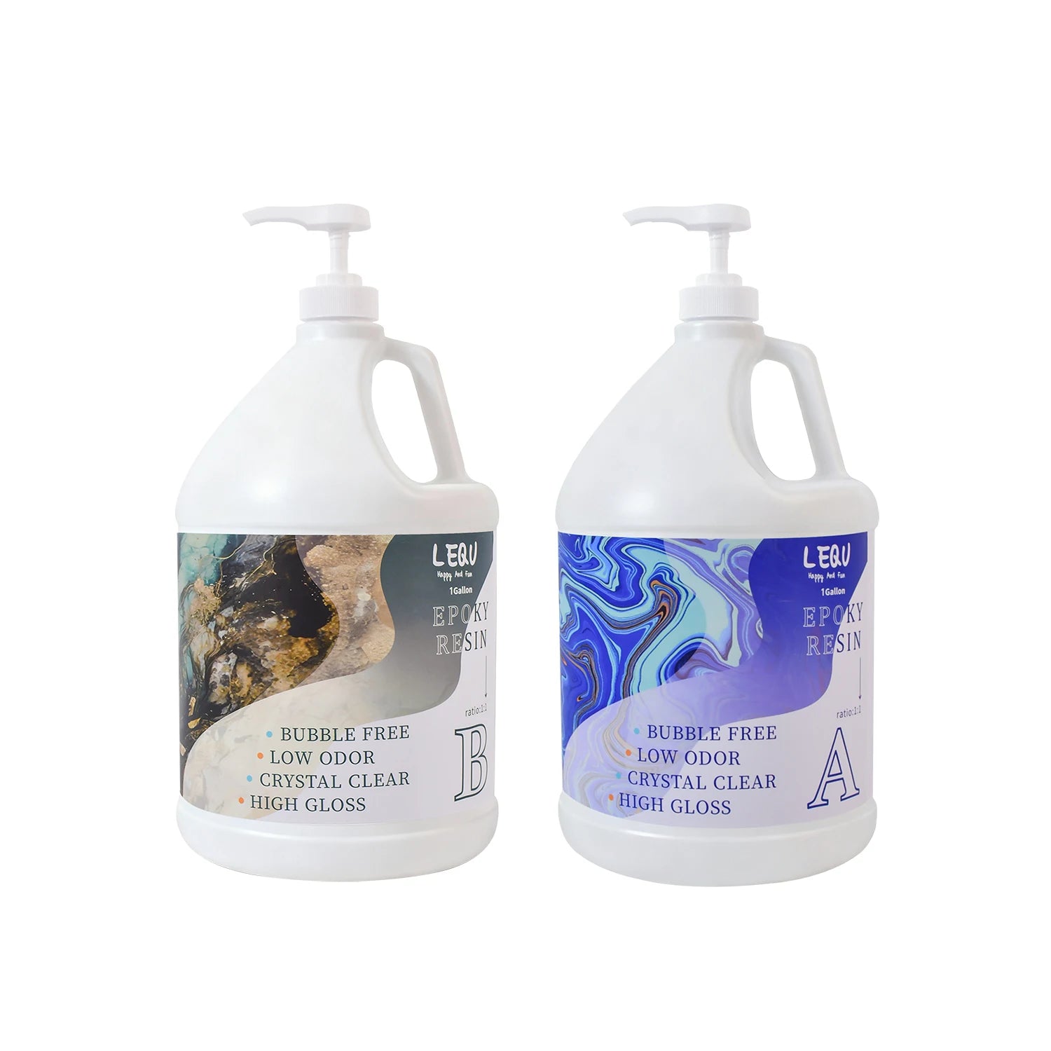 LEQU 2 Gallon Crystal Clear Epoxy Resin Kit, Bubble-Free & Non-Yellowing, Fast-Curing for Coating, Casting, Jewelry, Table Tops, Bar Tops, Solid Wood Side Tables, Handicrafts