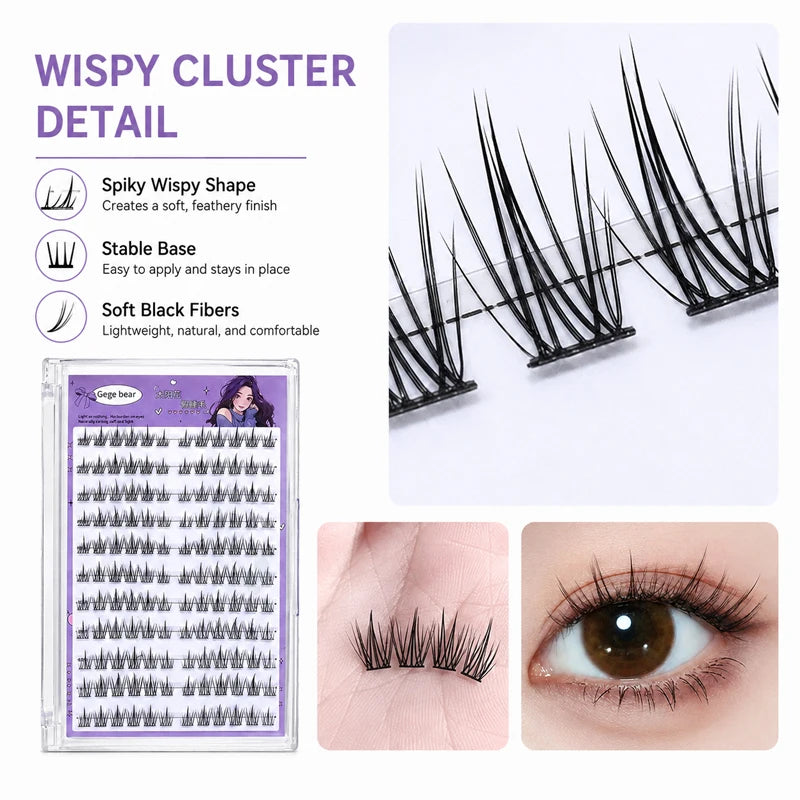 Gege Bear No Glue False Eyelashes Self Adhesive Lash Clusters Wispy Sunflower Style Natural Doll Eye Easy Apply Makeup