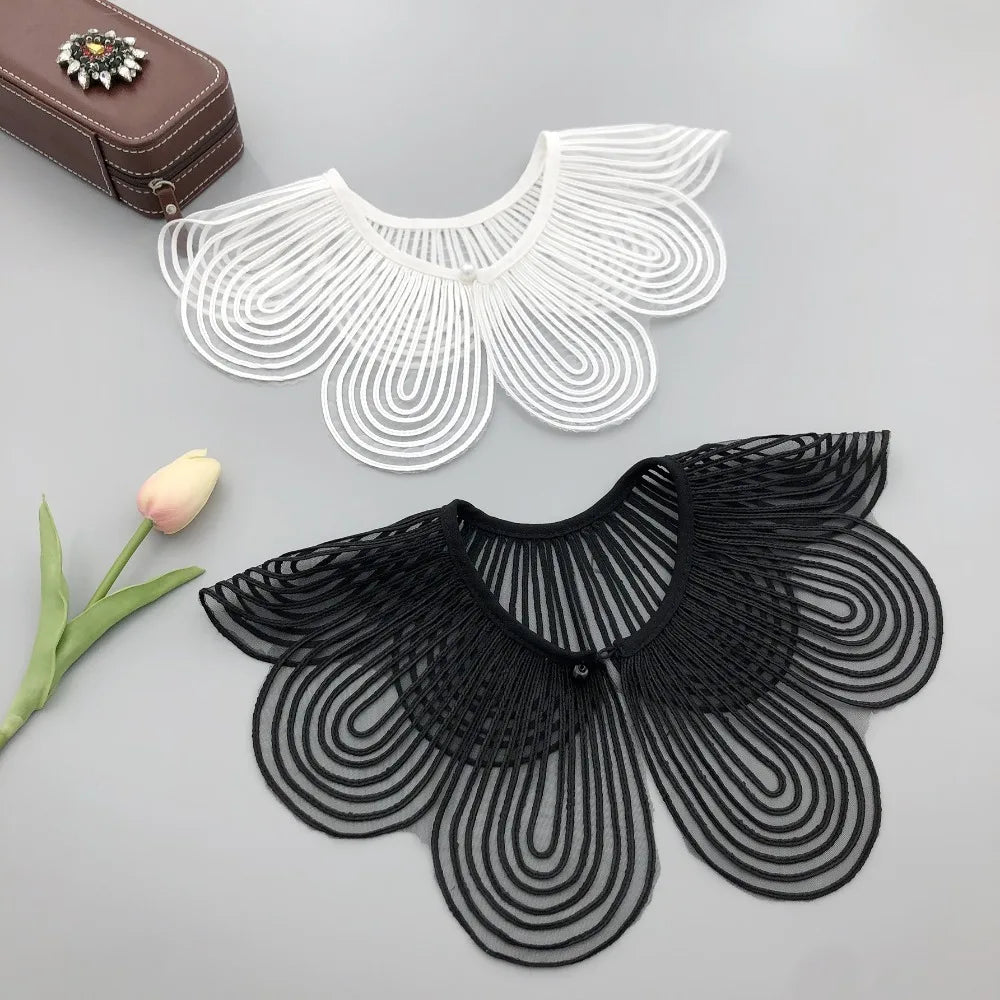Solid Color Detachable Fake Collar Cloth Decorative Breathable Lace Detachable Collar Pearl Button Shoulder Wraps Ladies