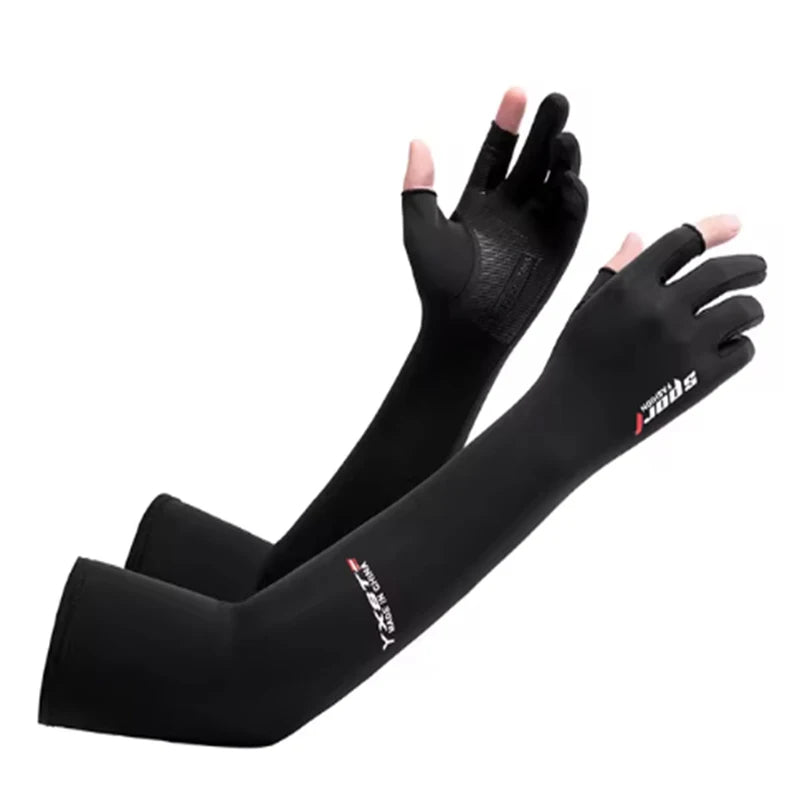 Men's and Women's Summer Outdoor Sports Ice Silk Sunscreen Full Arm Gloves Breathable Exposed Double Finger Sleeves