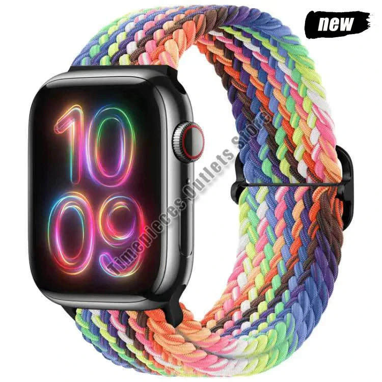 Braided Loop Strap For Apple Watch Ultra Band 49mm 44 45mm 42mm 41mm Nylon Elastic Belt Bracelet iWatch Series 9 8 7 6 5 4 SE 3