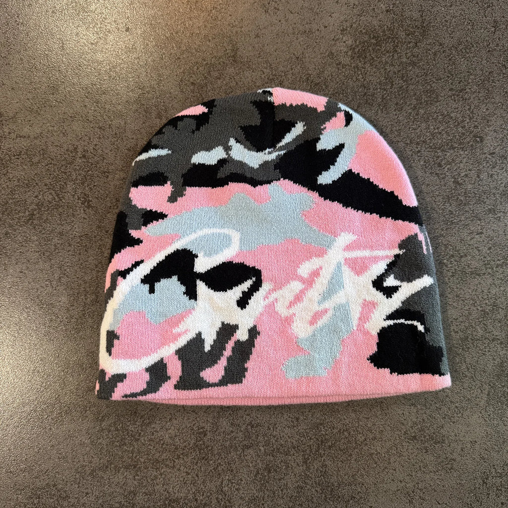 Retro Letter Camouflage Knitted Woolen Hat for Autumn and Winter Couples, Street Warm Men and Women, Yuppie Pullover Cold Hat