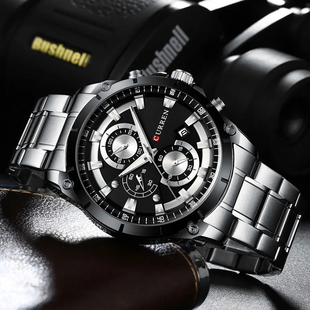 CURREN 8360 Quartz Men's Water-Resistant Business Watch, Minimalist Stainless Steel Strap Multi-Function Six-Hand Calendar Watch