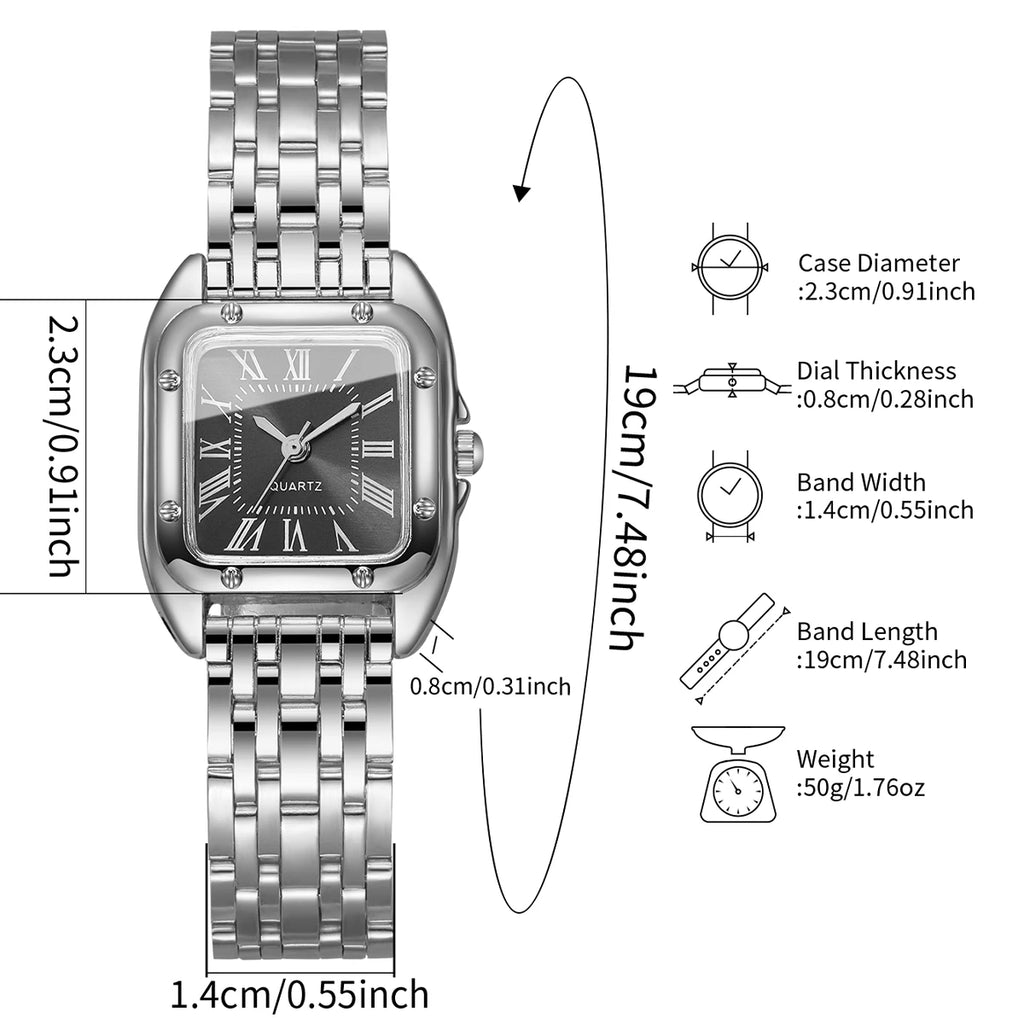 Luxury Square Women Quartz Watch Fashion Roma Dial Ladies Wristwatch Reloj Mujer Girls Clock Gift (Without Box)