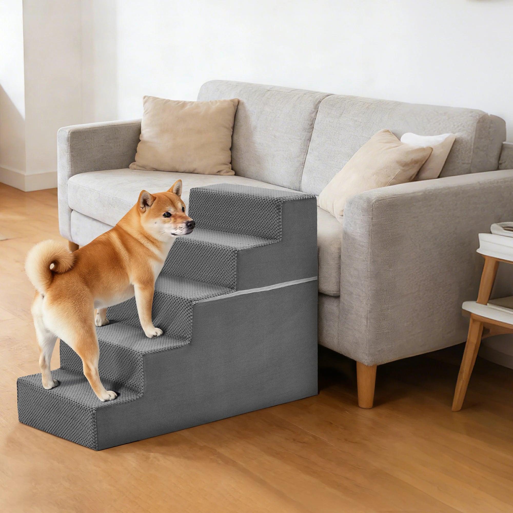JHK 3-5 Step Right Angled Foam Dog Stairs Ramp for Small Dogs Climbing Ladder Indoor Non-Slip Pet Ladder Ramp Stairs For Home