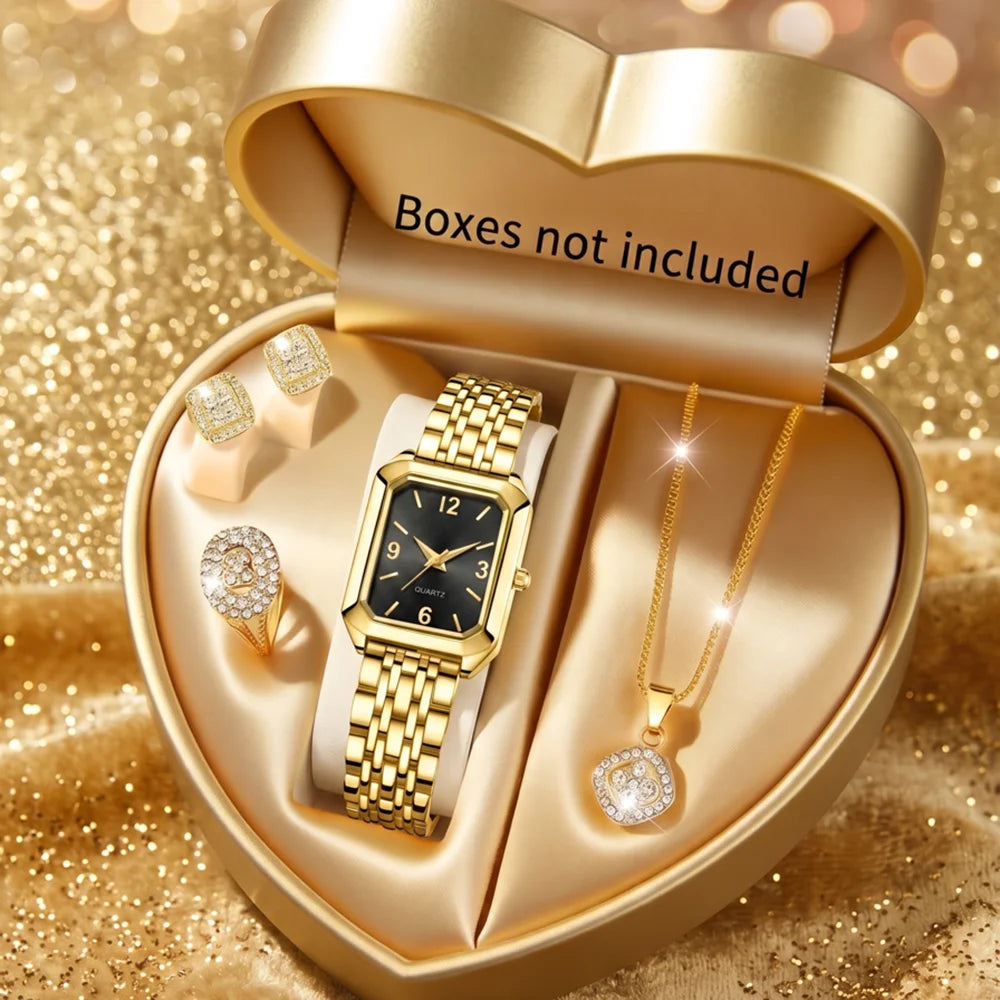 5Pcs/Set Unisex Jewelry Watches Women's Wristwatch Accessories Gold Fashionable Elegant Trendy Classic Exquisite Luxury Quartz Watches Y2K Party Gathering Daily Wear Birthday Holiday Gift Travel Vacation